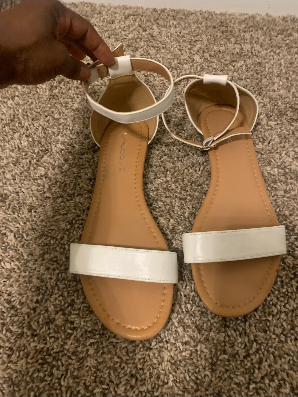 Unilady white ankle strap flat sandal